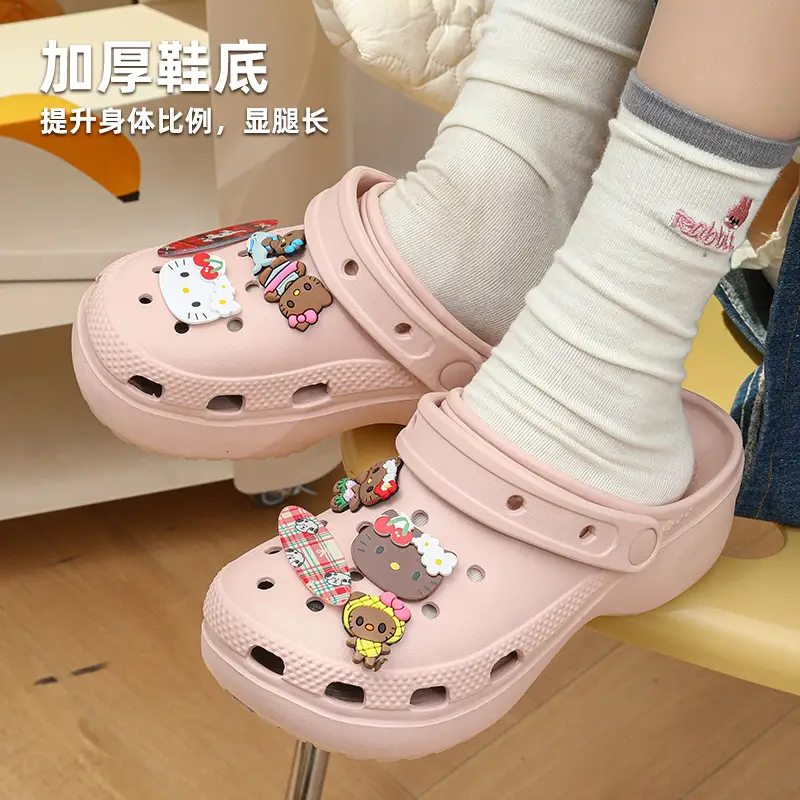 Qidan Shoe Factory Cartoon Hole Shoes Women's Summer Outdoor Wear Thick Sole Elevated EVA Outdoor Commuter Beach Sandals and Slippers for Women