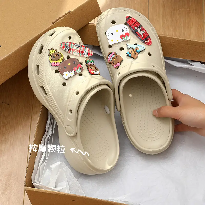 Qidan Shoe Factory Cartoon Hole Shoes Women's Summer Outdoor Wear Thick Sole Elevated EVA Outdoor Commuter Beach Sandals and Slippers for Women