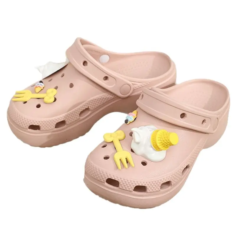 Qidan Shoe Factory Cartoon Hole Shoes Women's Summer Outdoor Wear Thick Sole Elevated EVA Outdoor Commuter Beach Sandals and Slippers for Women