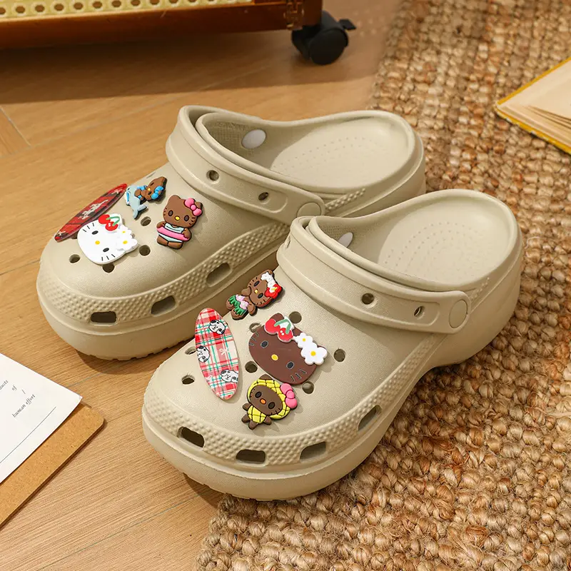 Qidan Shoe Factory Cartoon Hole Shoes Women's Summer Outdoor Wear Thick Sole Elevated EVA Outdoor Commuter Beach Sandals and Slippers for Women