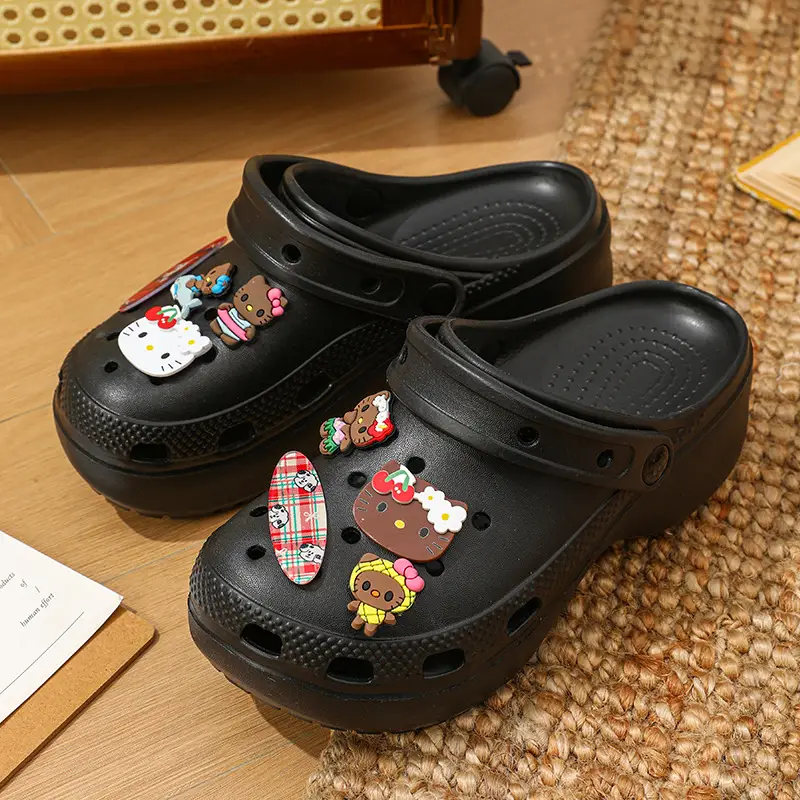 Qidan Shoe Factory Cartoon Hole Shoes Women's Summer Outdoor Wear Thick Sole Elevated EVA Outdoor Commuter Beach Sandals and Slippers for Women