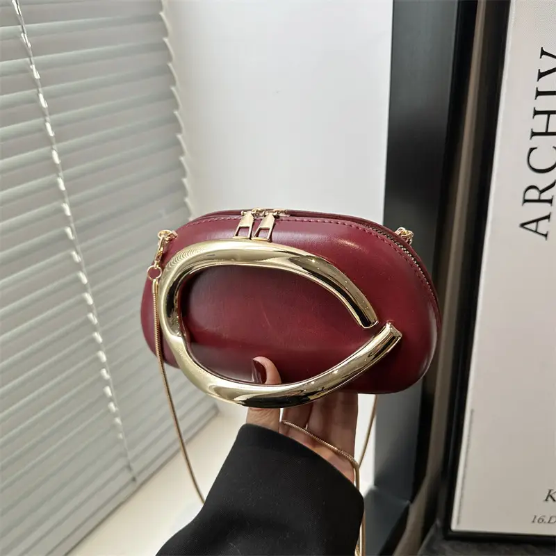 Maroon Metal Handle Women's Shoulder Bag 2025 - Image 6