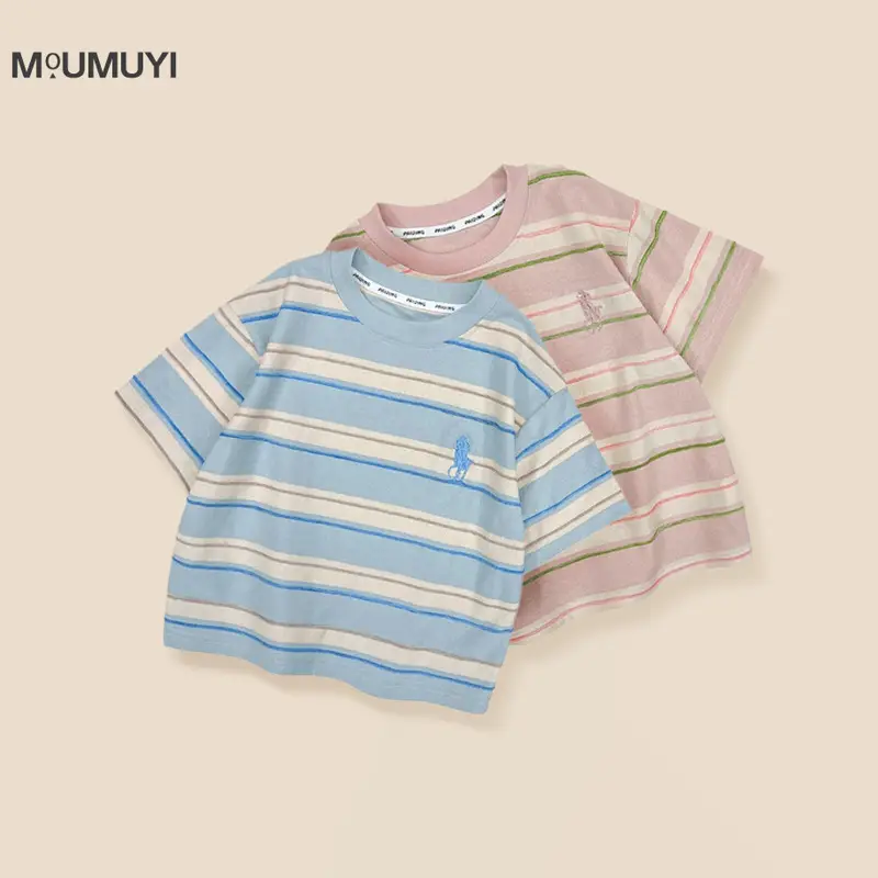 Boys Striped T-Shirt 2026 Summer Blue Pink Casual — feature 1