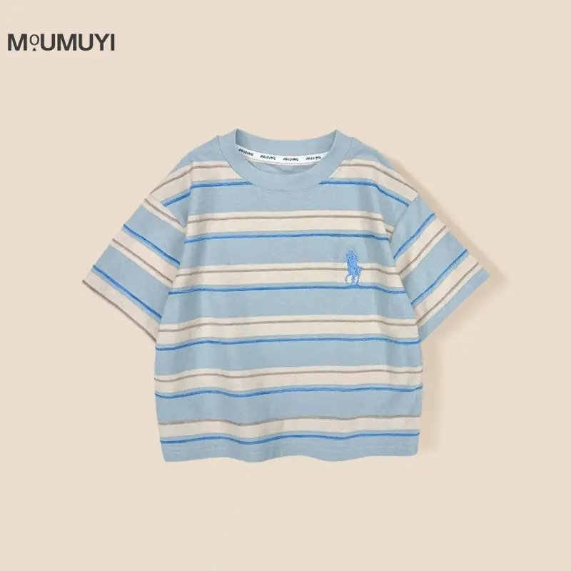 Boys Striped T-Shirt 2026 Summer Blue Pink Casual — feature 4
