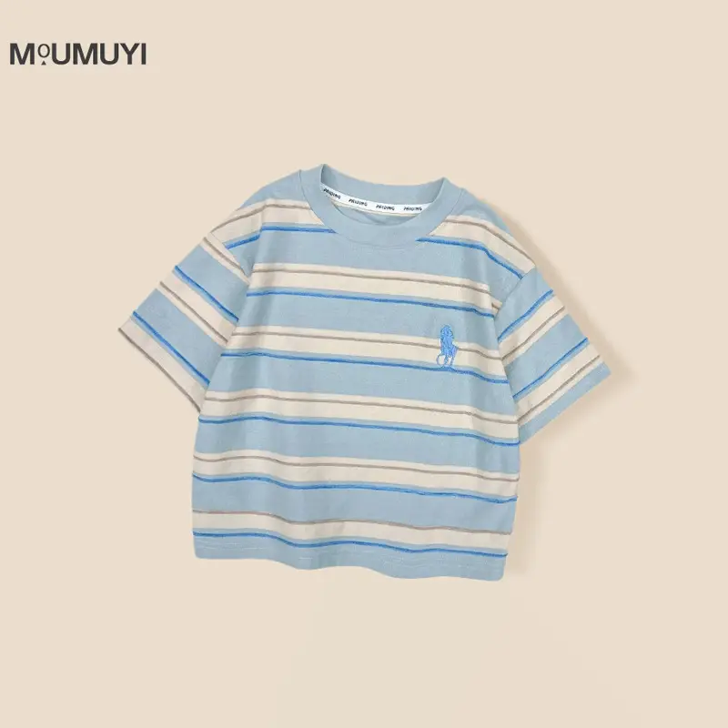 Boys Striped T-Shirt 2026 Summer Blue Pink Casual — feature 6
