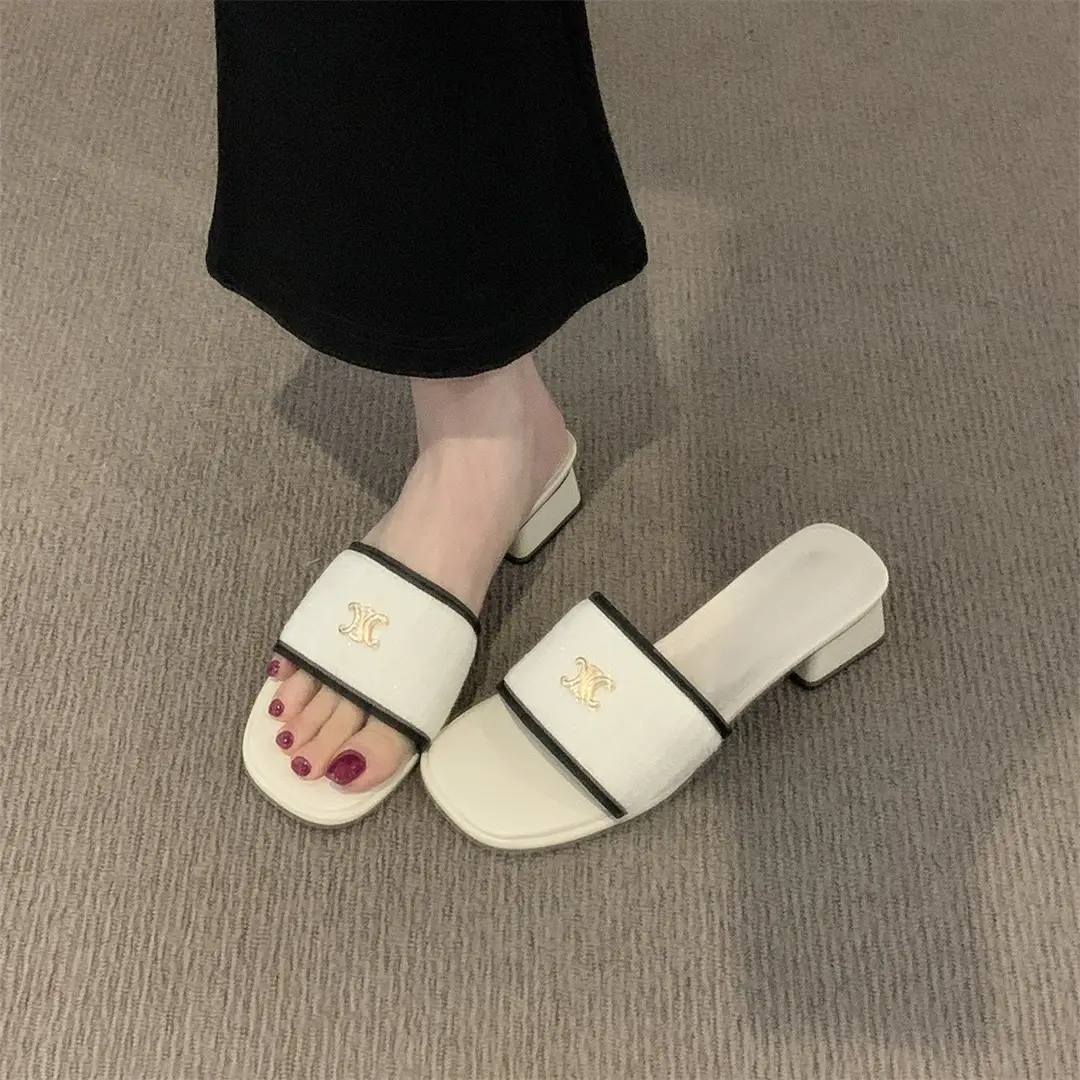 2025 New Summer Outwear French Slippers Fairy Shoes Square Toe Thick Heel Sandals with Skirt - Image 5