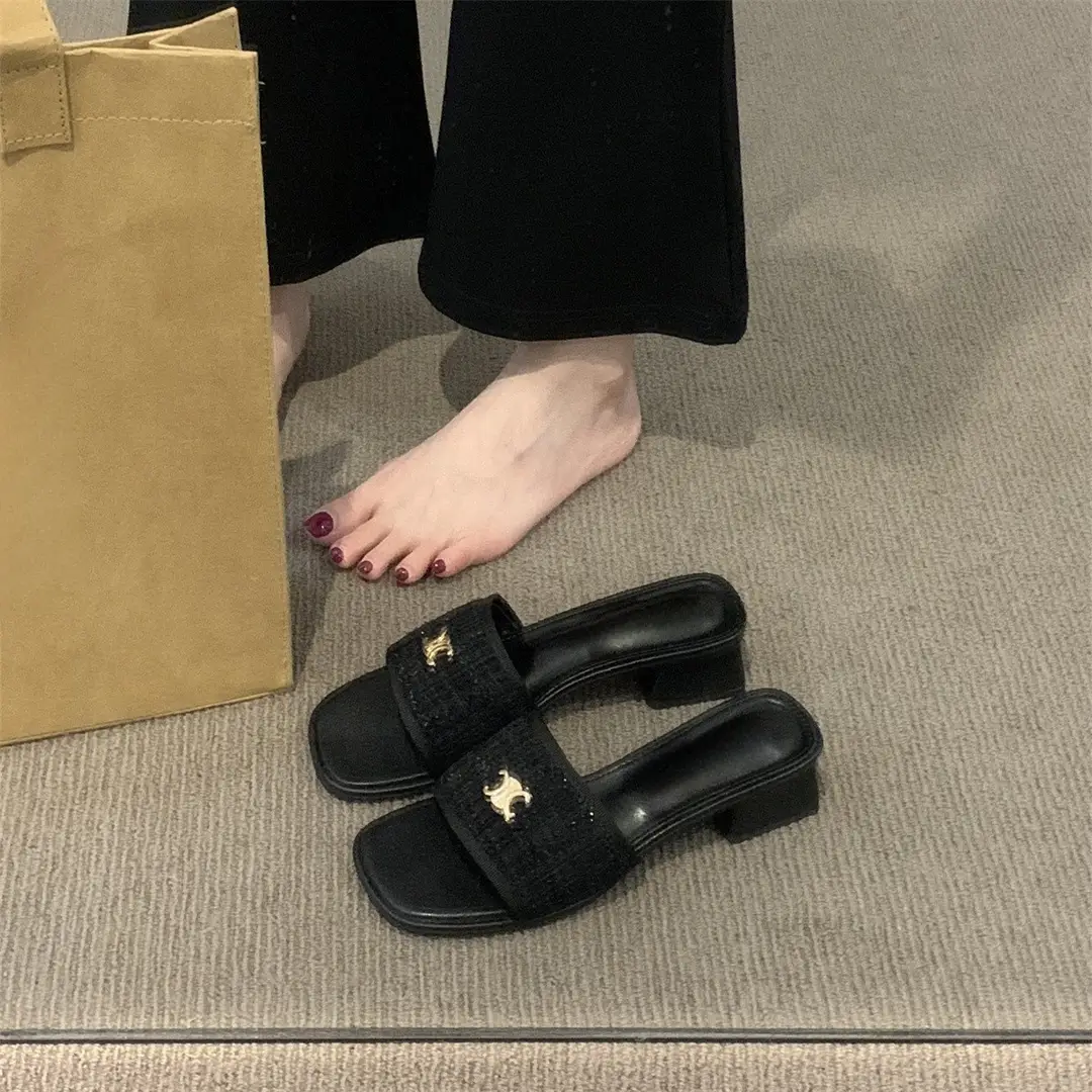2025 New Summer Outwear French Slippers Fairy Shoes Square Toe Thick Heel Sandals with Skirt - Image 6