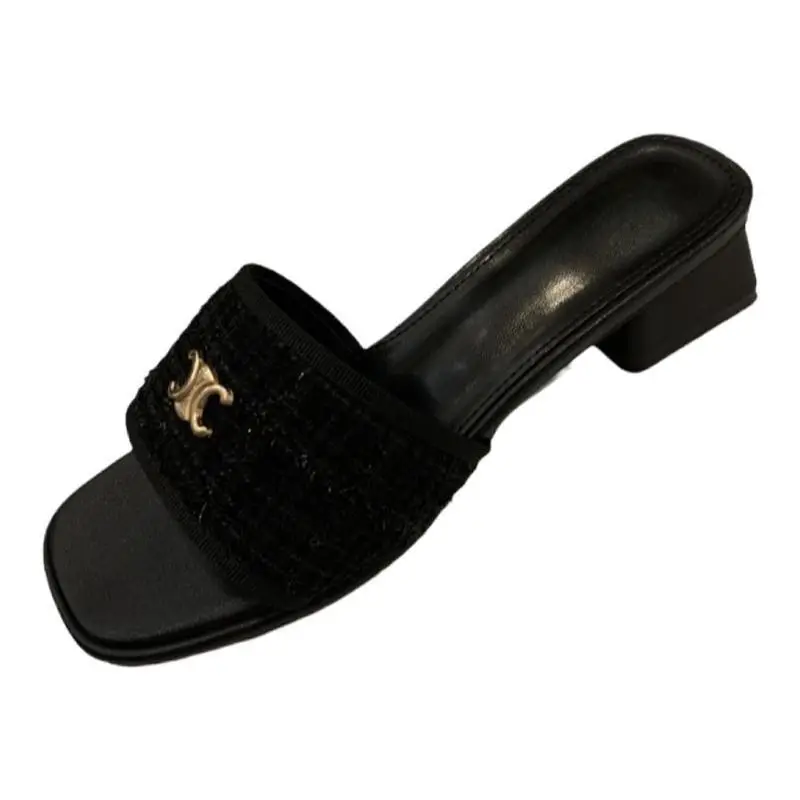 2025 New Summer Outwear French Slippers Fairy Shoes Square Toe Thick Heel Sandals with Skirt - Image 7