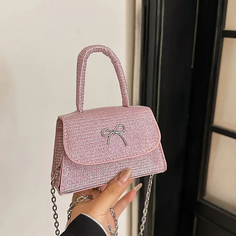Pink Bow Texture Chain Crossbody Bag - Image 6