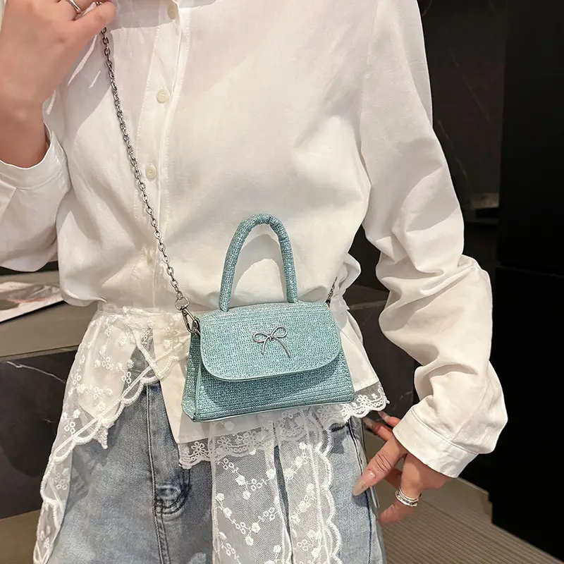 Pink Bow Texture Chain Crossbody Bag - Image 8