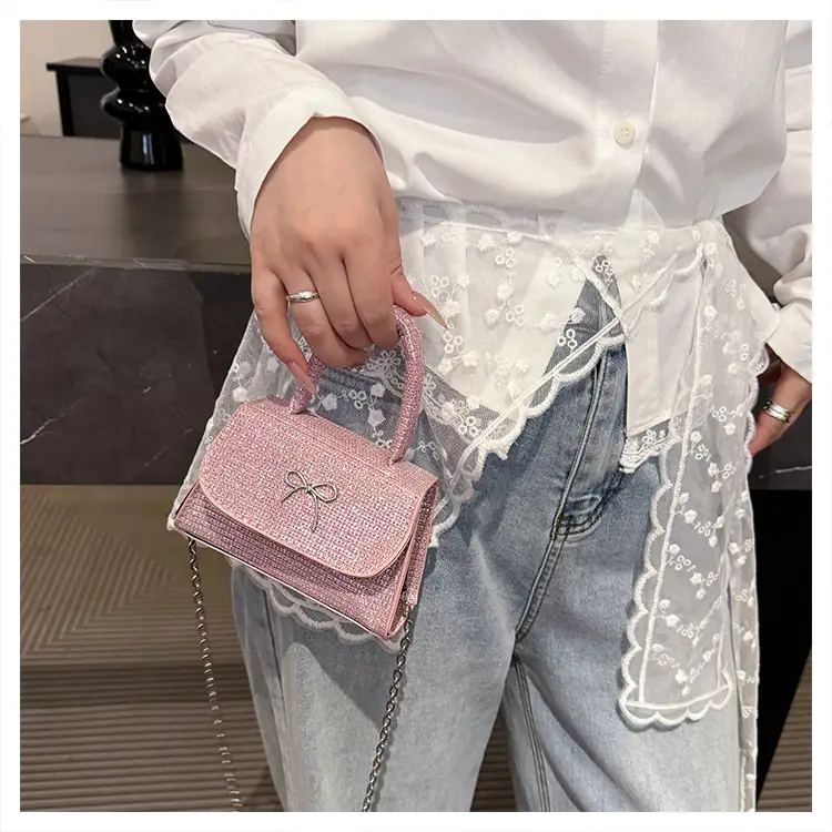 Pink Bow Texture Chain Crossbody Bag — feature 21
