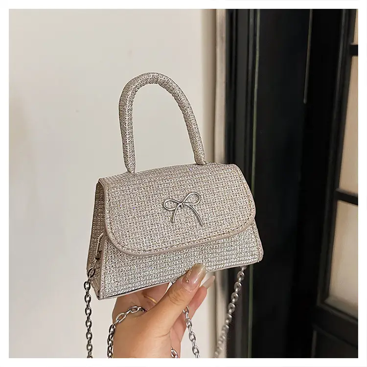 Pink Bow Texture Chain Crossbody Bag - Image 2