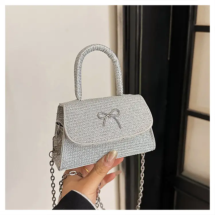 Pink Bow Texture Chain Crossbody Bag - Image 3