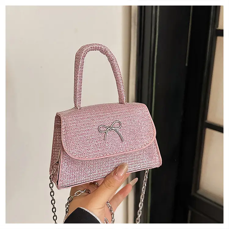 Pink Bow Texture Chain Crossbody Bag - Image 4
