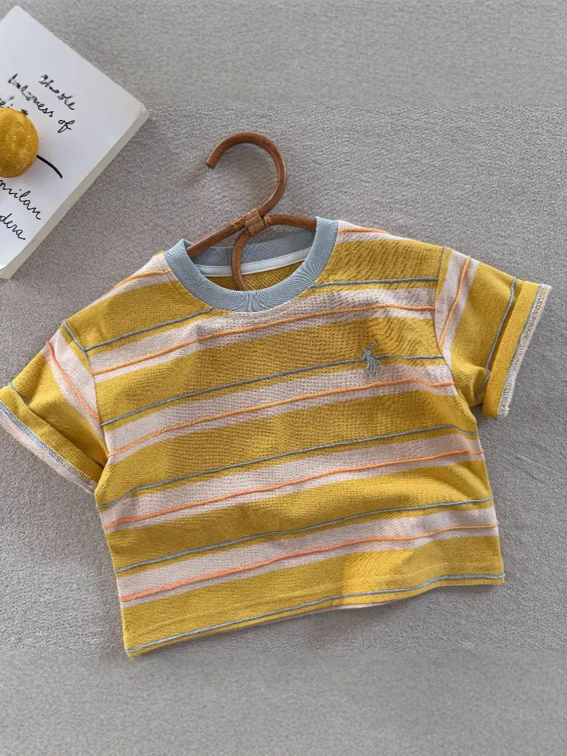 Children's Striped T-Shirt Yellow Pink Striped 2025 - Image 6