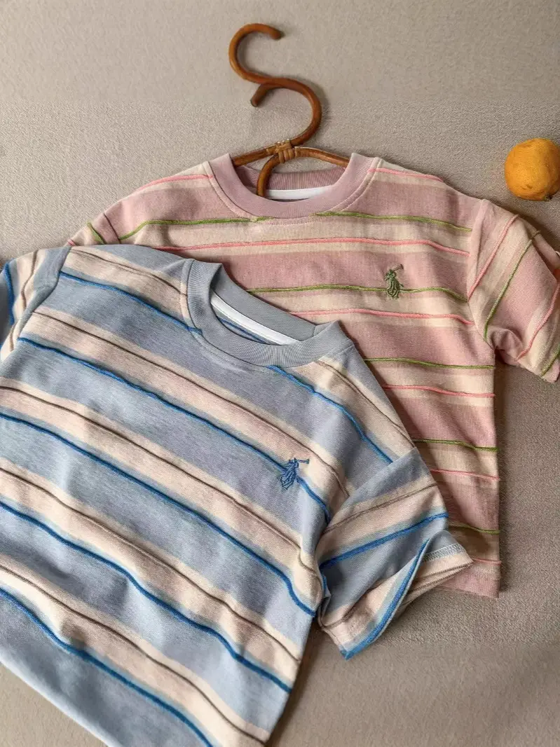 Children's Striped T-Shirt Yellow Pink Striped 2025 - Image 8