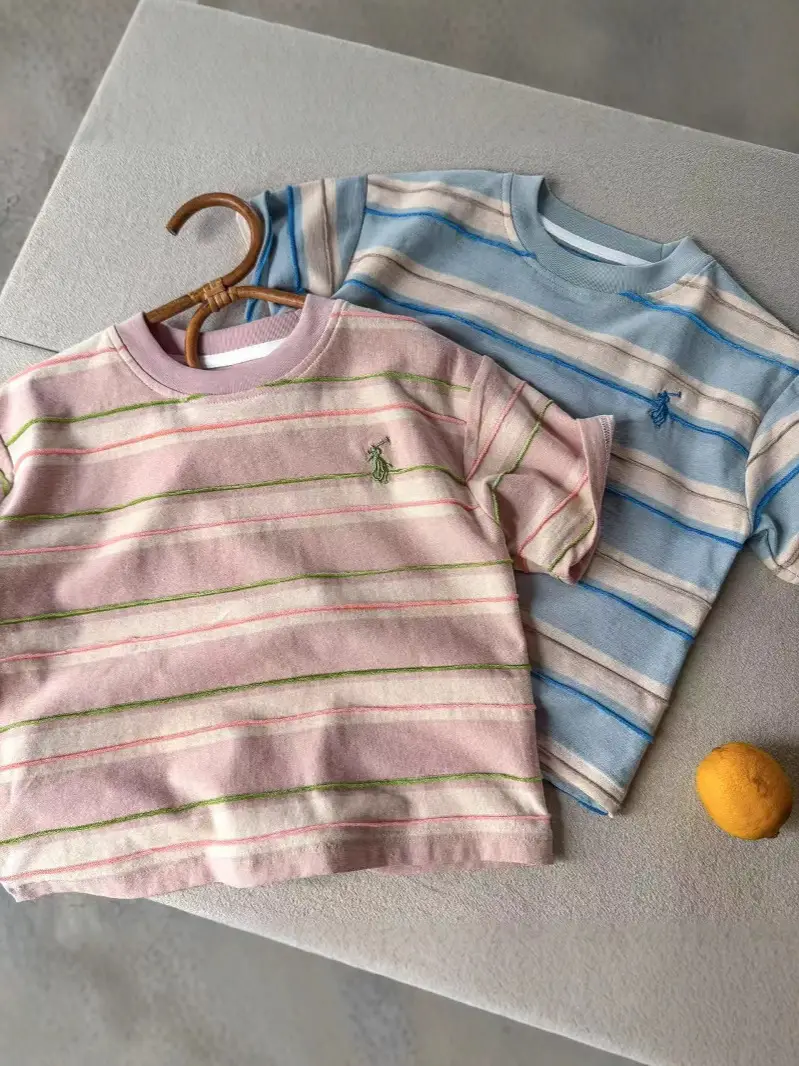 Children's Striped T-Shirt Yellow Pink Striped 2025 - Image 9
