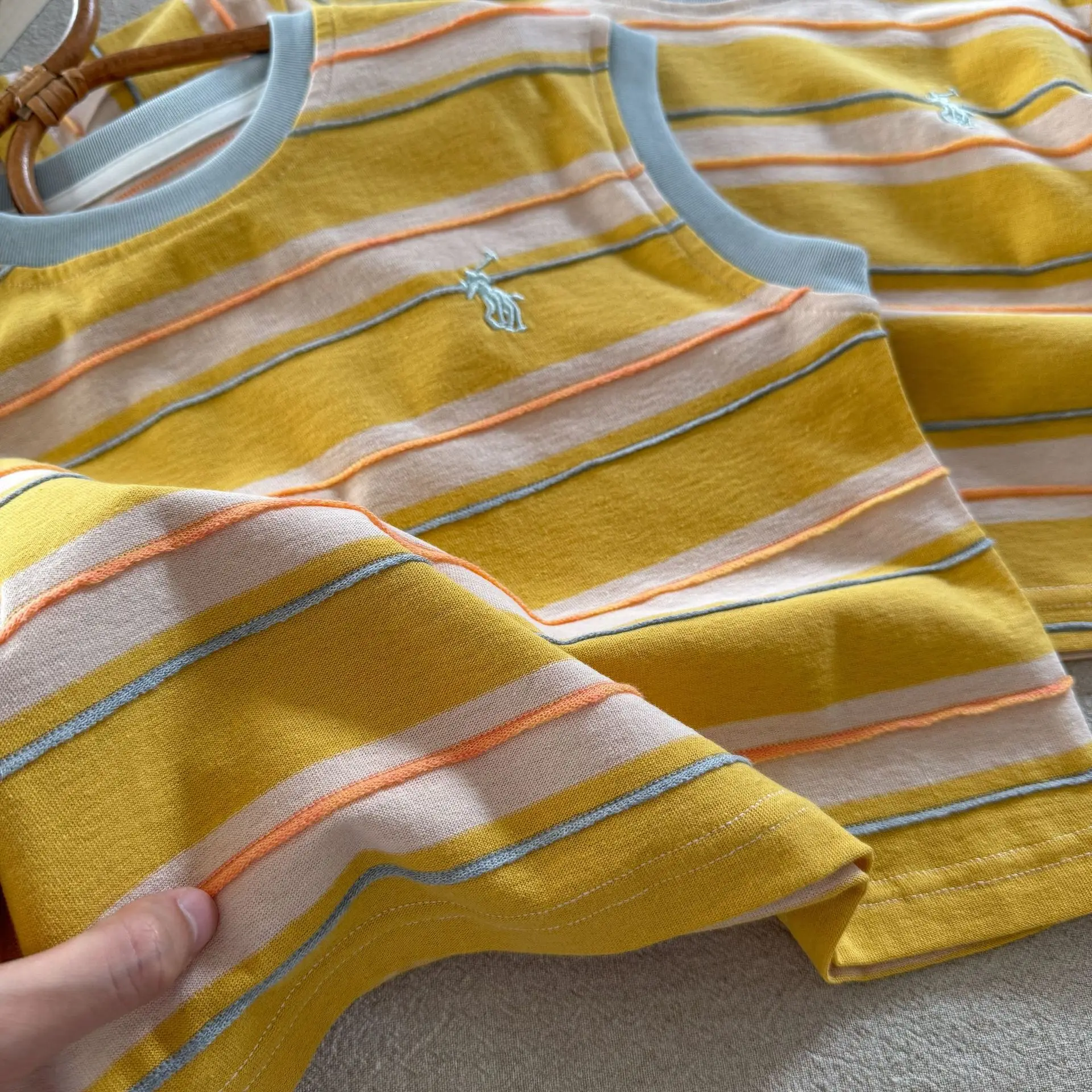 Children's Striped T-Shirt Yellow Pink Striped 2025 — feature 4
