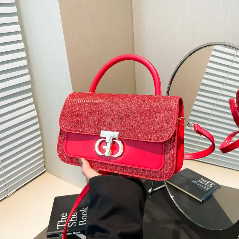 Red Sequin Women's Shoulder Bag 2025 Spring Korean Style