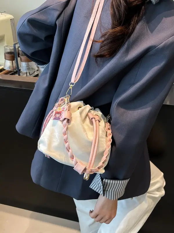 Pink Drawstring Shoulder Bag for Girls Women - Image 5