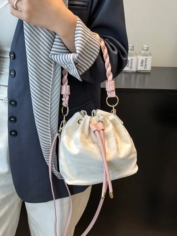 Pink Drawstring Shoulder Bag for Girls Women - Image 6