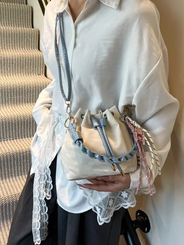 Pink Drawstring Shoulder Bag for Girls Women - Image 7