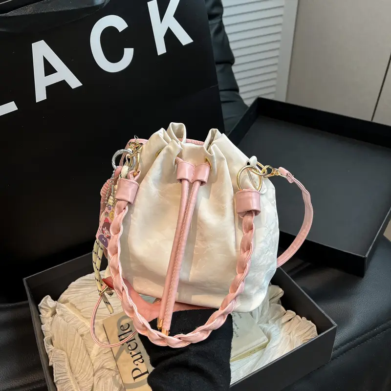 Pink Drawstring Shoulder Bag for Girls Women - Image 2