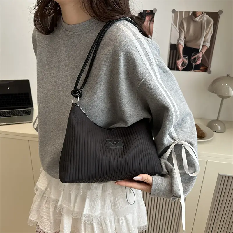 Light Blue Striped Shoulder Bag Women Large Capacity 2025 - Image 9
