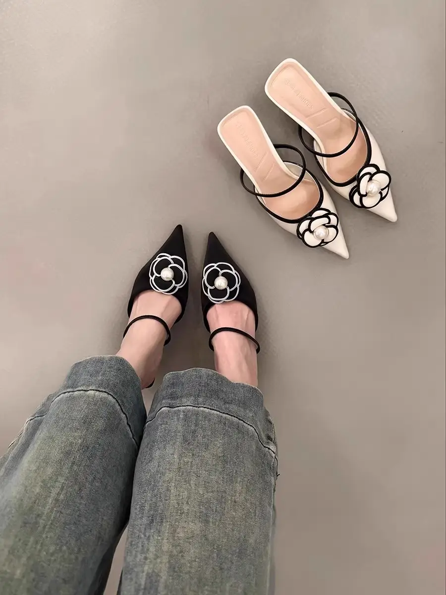2026 New Summer Style Elegant Pointed-Toe Single Shoes, Chanel-Inspired High-Heeled French Mules with Floral Design for Outdoor Wear — feature 5