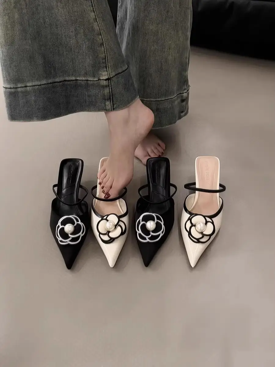2026 New Summer Style Elegant Pointed-Toe Single Shoes, Chanel-Inspired High-Heeled French Mules with Floral Design for Outdoor Wear — feature 9