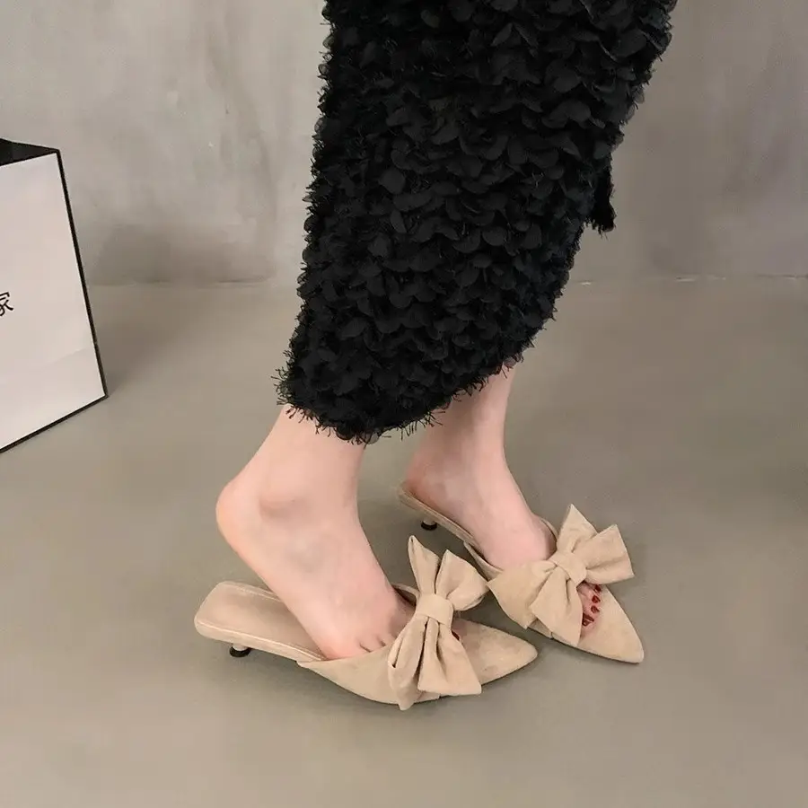 2025 Bow Elegant Sandals High Heels Pointed Toe Women - Image 4