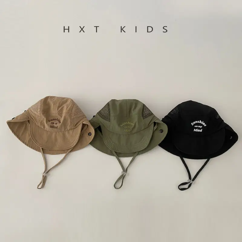 Beige Cotton Sunscreen Hat for Kids Large Bristle - Image 6