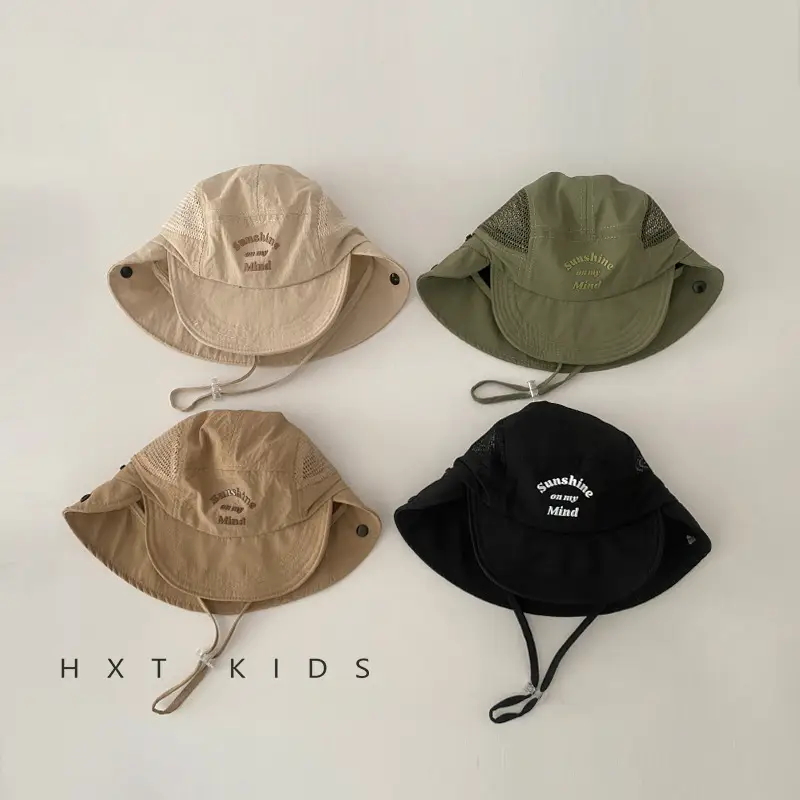 Beige Cotton Sunscreen Hat for Kids Large Bristle - Image 7