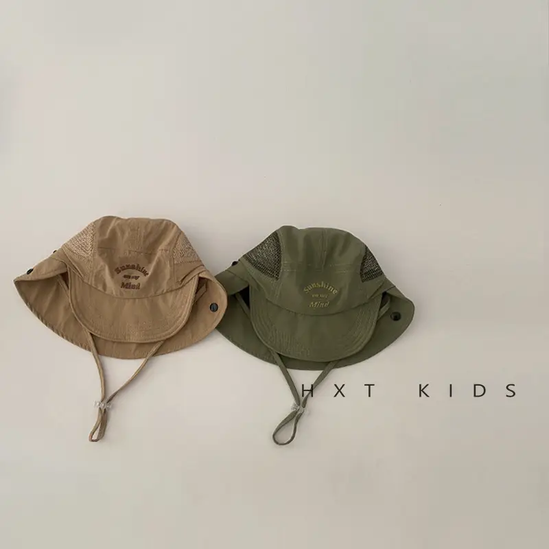 Beige Cotton Sunscreen Hat for Kids Large Bristle - Image 9