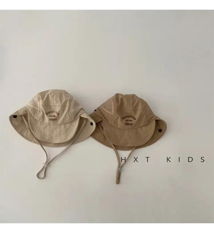 Beige Cotton Sunscreen Hat for Kids Large Bristle — feature 3