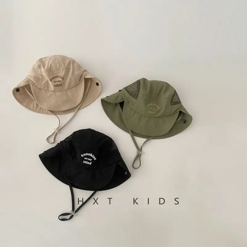 Beige Cotton Sunscreen Hat for Kids Large Bristle — feature 5