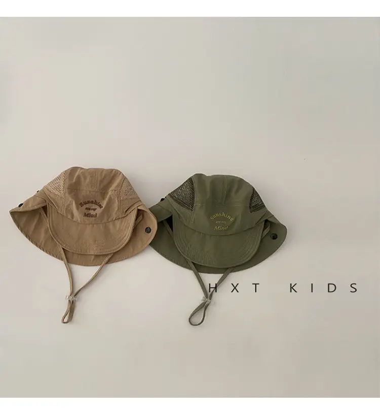 Beige Cotton Sunscreen Hat for Kids Large Bristle — feature 6