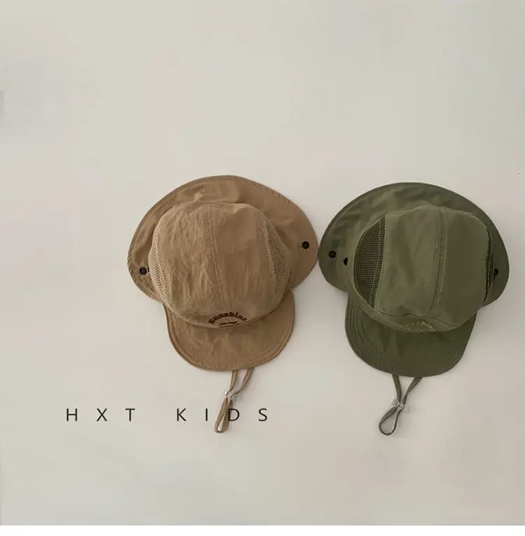 Beige Cotton Sunscreen Hat for Kids Large Bristle — feature 8