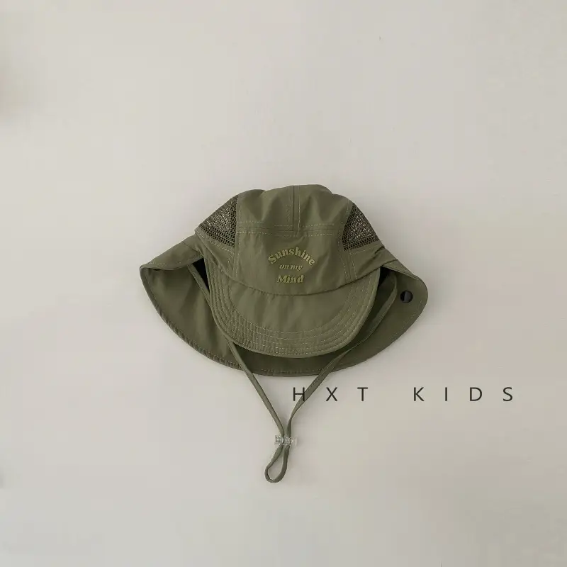 Beige Cotton Sunscreen Hat for Kids Large Bristle - Image 3