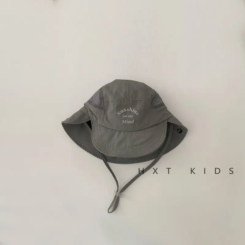Beige Cotton Sunscreen Hat for Kids Large Bristle - Image 5