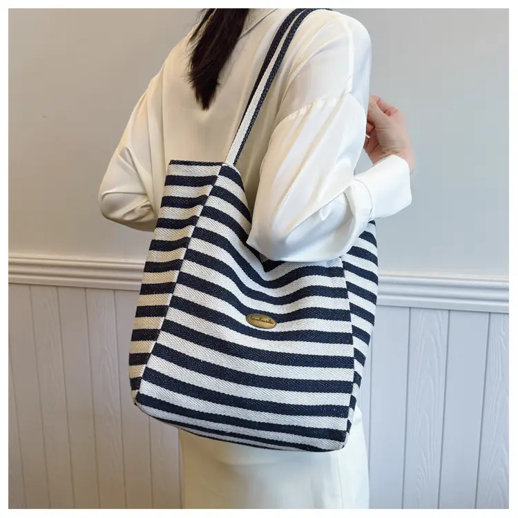 Striped Canvas Shoulder Bag 2025 Korean Style Large Capacity — feature 20