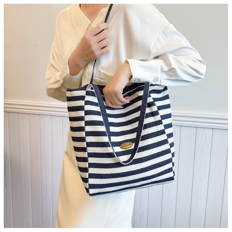 Striped Canvas Shoulder Bag 2025 Korean Style Large Capacity — feature 21