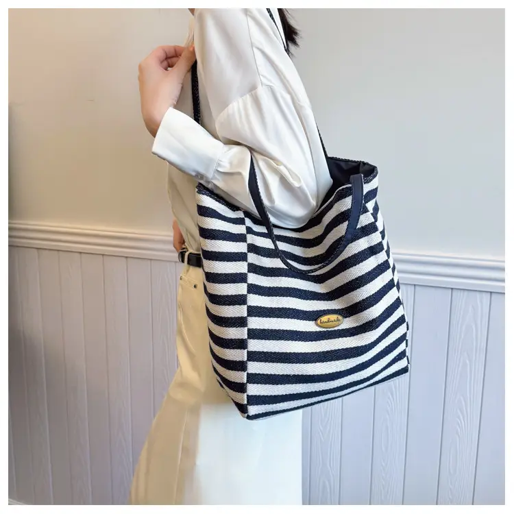 Striped Canvas Shoulder Bag 2025 Korean Style Large Capacity — feature 22