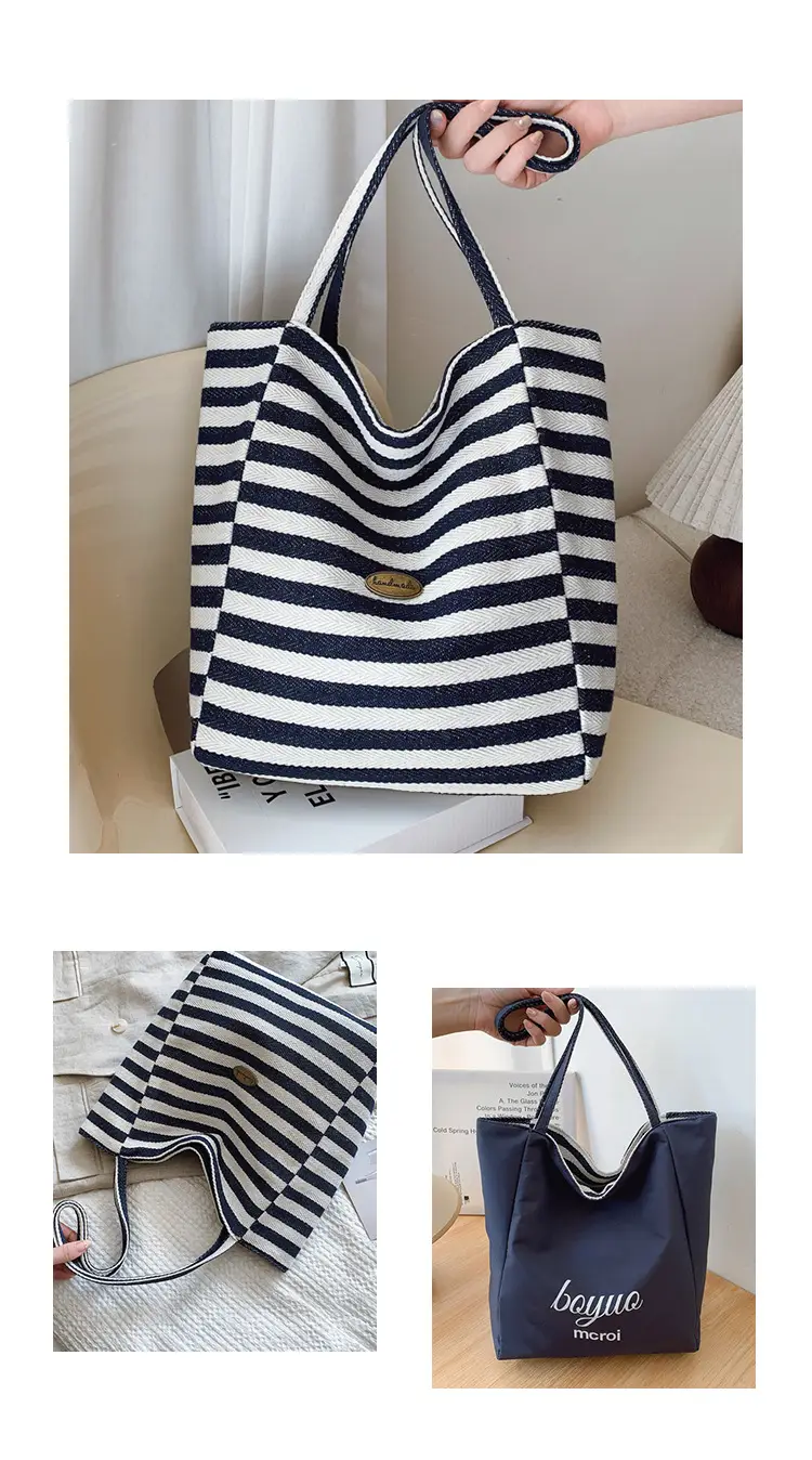 Striped Canvas Shoulder Bag 2025 Korean Style Large Capacity — feature 23