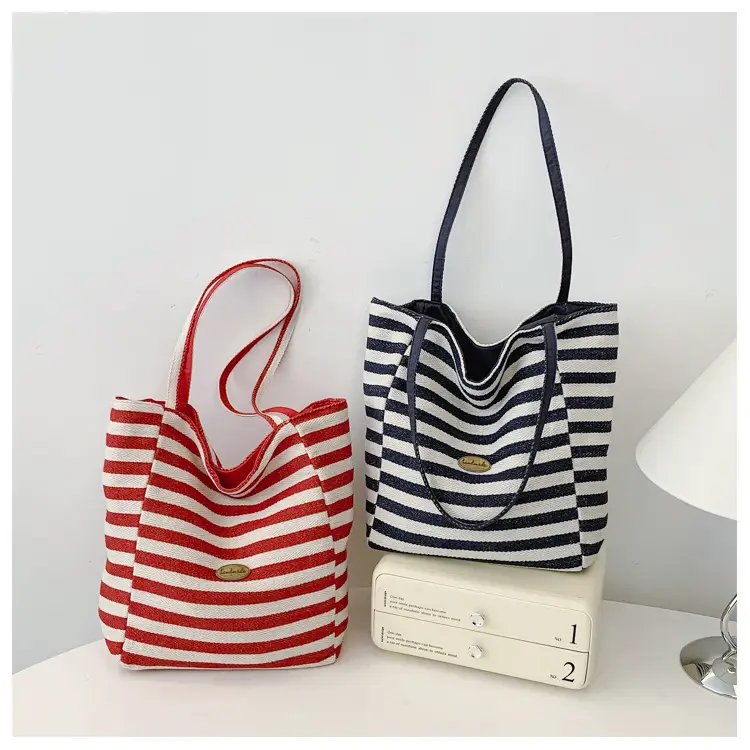 Striped Canvas Shoulder Bag 2025 Korean Style Large Capacity — feature 26