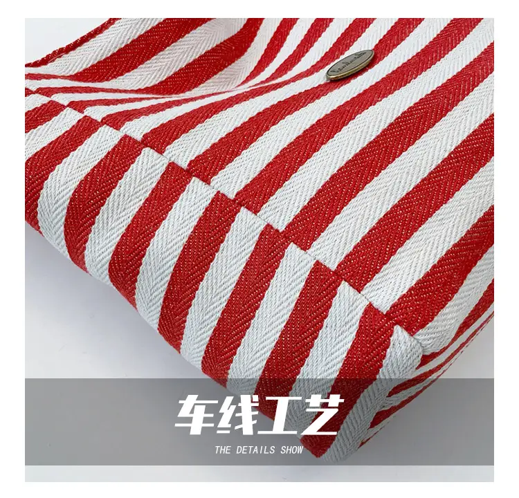 Striped Canvas Shoulder Bag 2025 Korean Style Large Capacity — feature 6