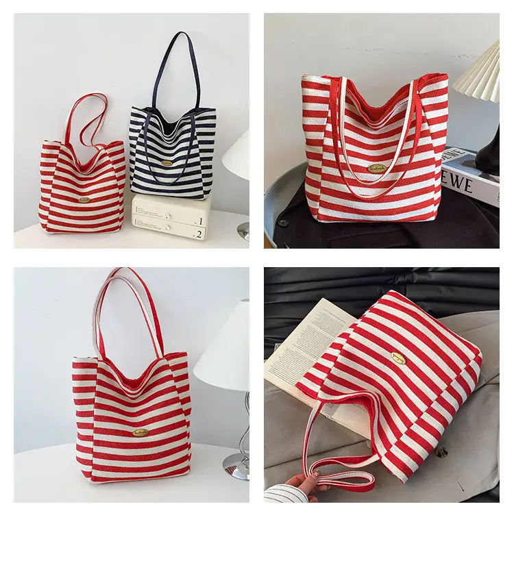 Striped Canvas Shoulder Bag 2025 Korean Style Large Capacity — feature 9