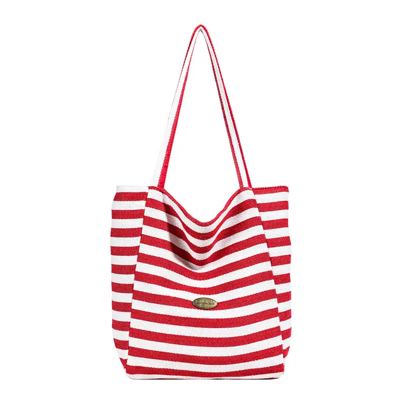 Striped Canvas Shoulder Bag 2025 Korean Style Large Capacity - Image 2