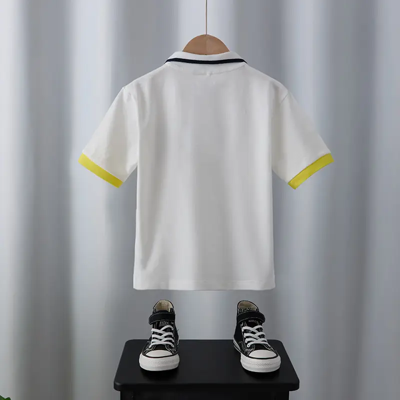 Boys White Polo Shirt with Yellow Trim 2025 - Image 3