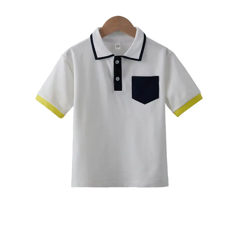Boys White Polo Shirt with Yellow Trim 2025 - Image 6